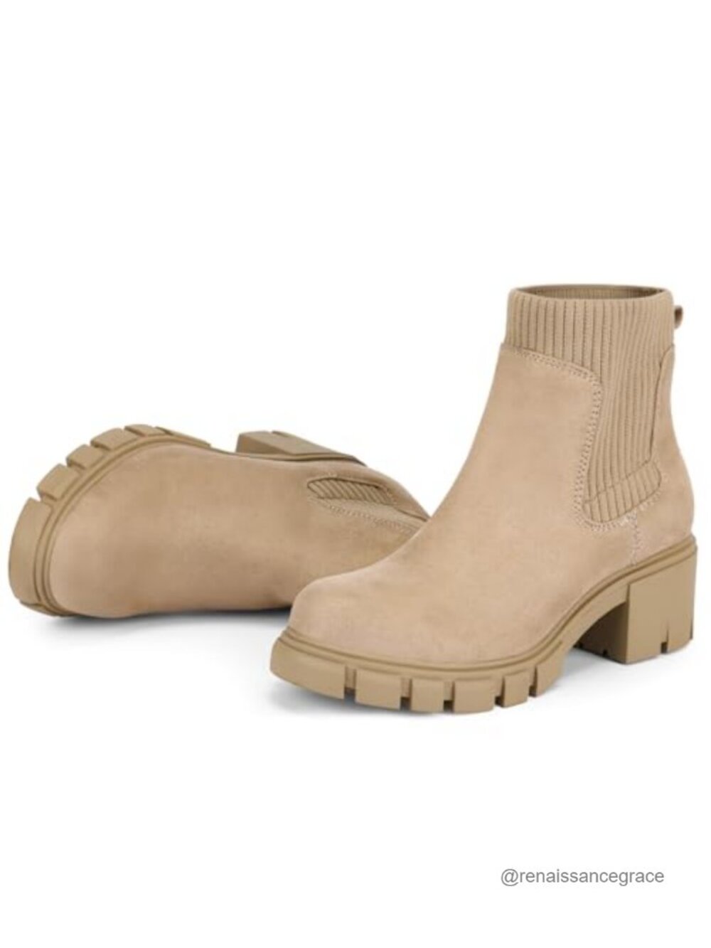 FITORY Women's Suede Chelsea Ankle Booties Chunky Heel Slip On Boots